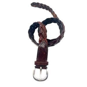 Kennith Cole Braided Woven Belt Brown Leather Mens Size 38 KM9901